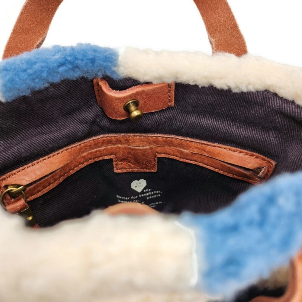 Madewell Transport White & Blue   Checkered Sherpa Small Satchel Crossbody Bag - Picture 10 of 14